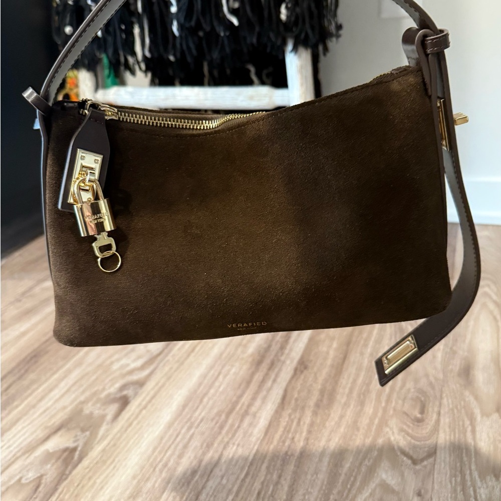 Gold Espresso Suede Hobo Bag